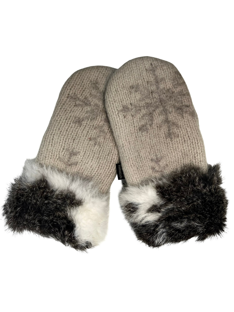 One of a Kind Sweater Mittens with fur trimmed cuffs 212