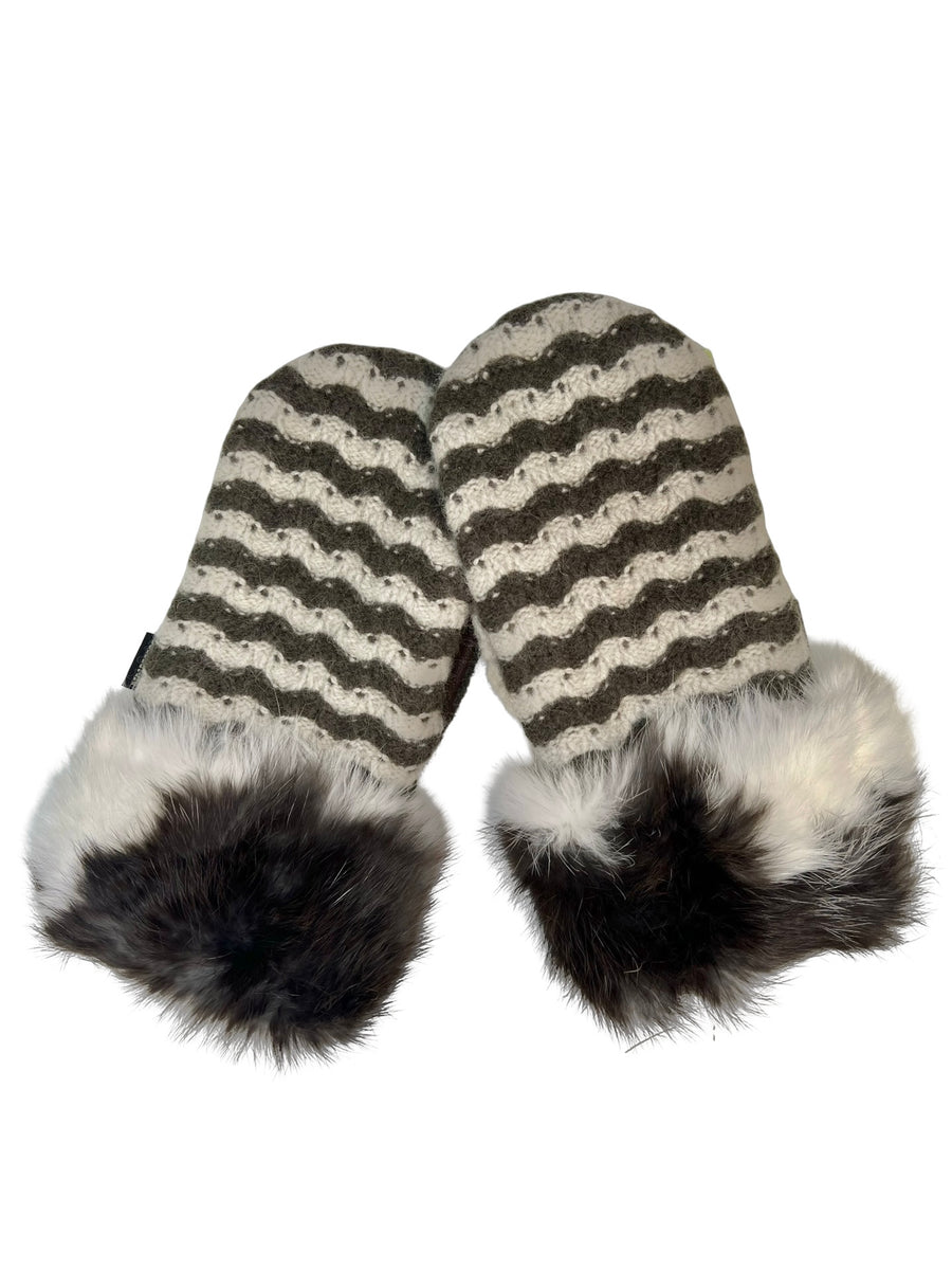 One of a Kind Sweater Mittens with fur trimmed cuffs 210