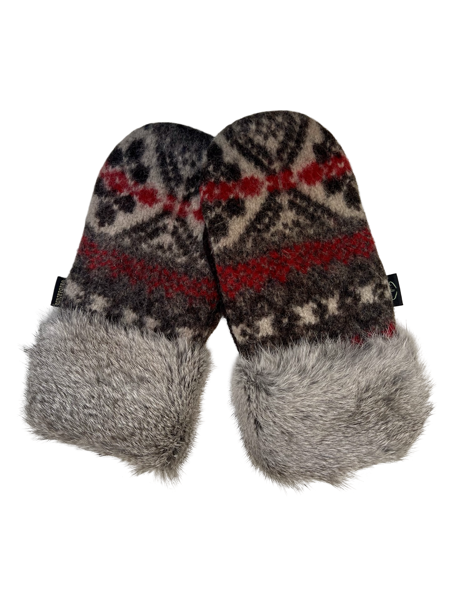 One of a Kind Sweater Mittens with fur trimmed cuffs 213