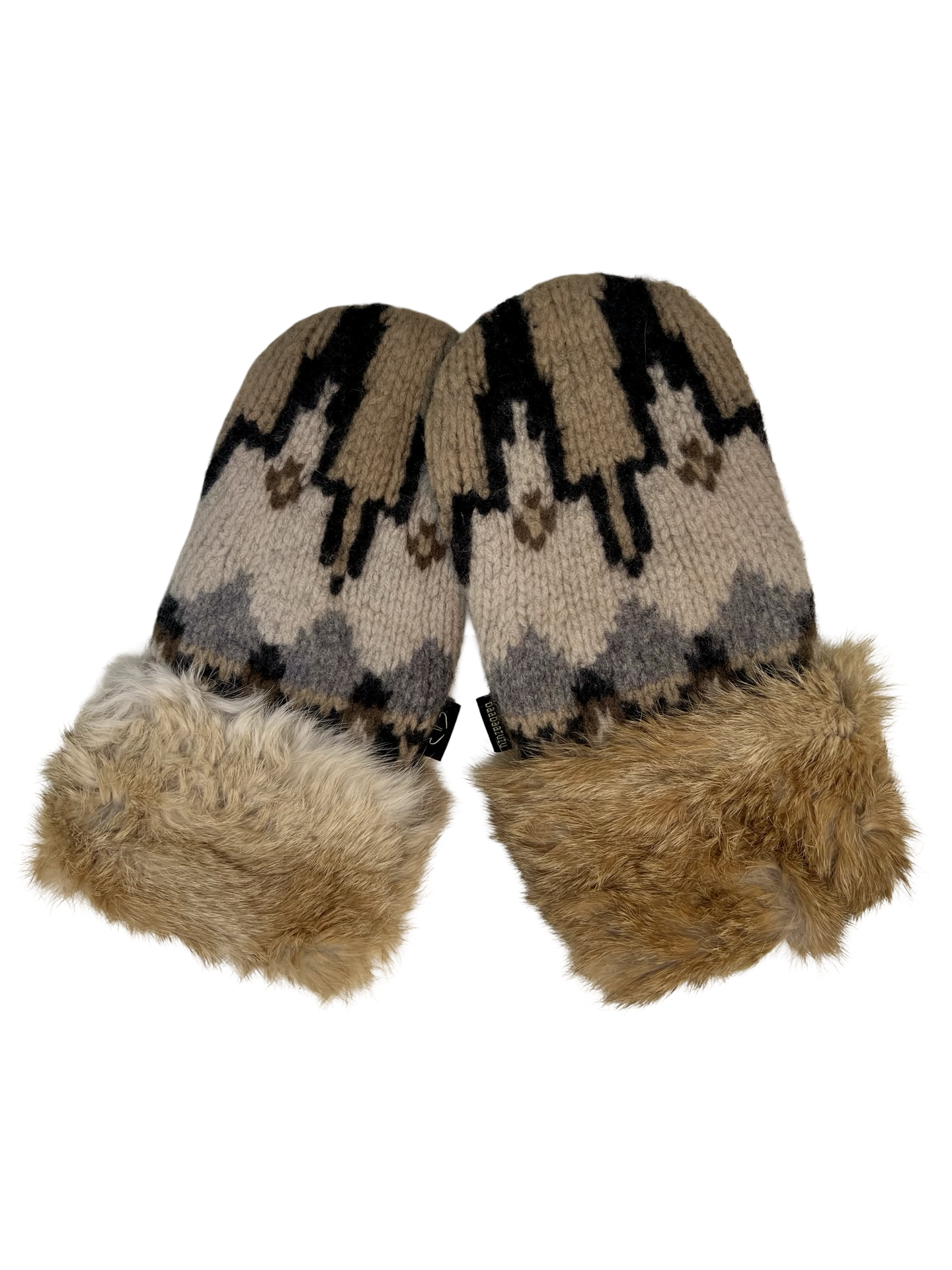 One of a Kind Sweater Mittens with fur trimmed cuffs 214