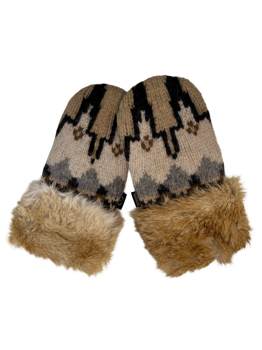 One of a Kind Sweater Mittens with fur trimmed cuffs 214