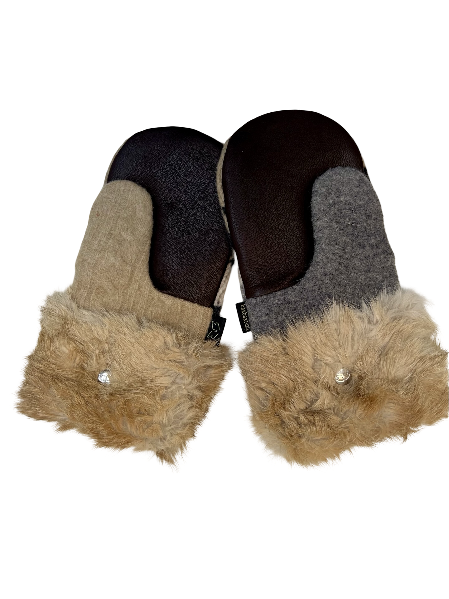 One of a Kind Sweater Mittens with fur trimmed cuffs 214