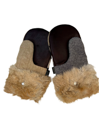 One of a Kind Sweater Mittens with fur trimmed cuffs 214