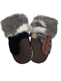 One of a Kind Sweater Mittens with fur trimmed cuffs 211