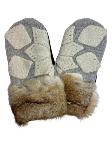 One of a Kind Sweater Mittens with fur trimmed cuffs 210