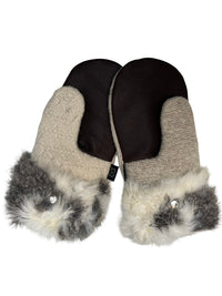 One of a Kind Sweater Mittens with fur trimmed cuffs 212