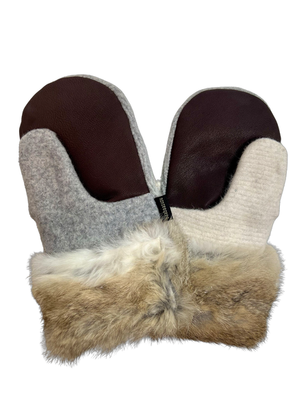 One of a Kind Sweater Mittens with fur trimmed cuffs 210