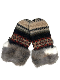 One of a Kind Sweater Mittens with fur trimmed cuffs 211