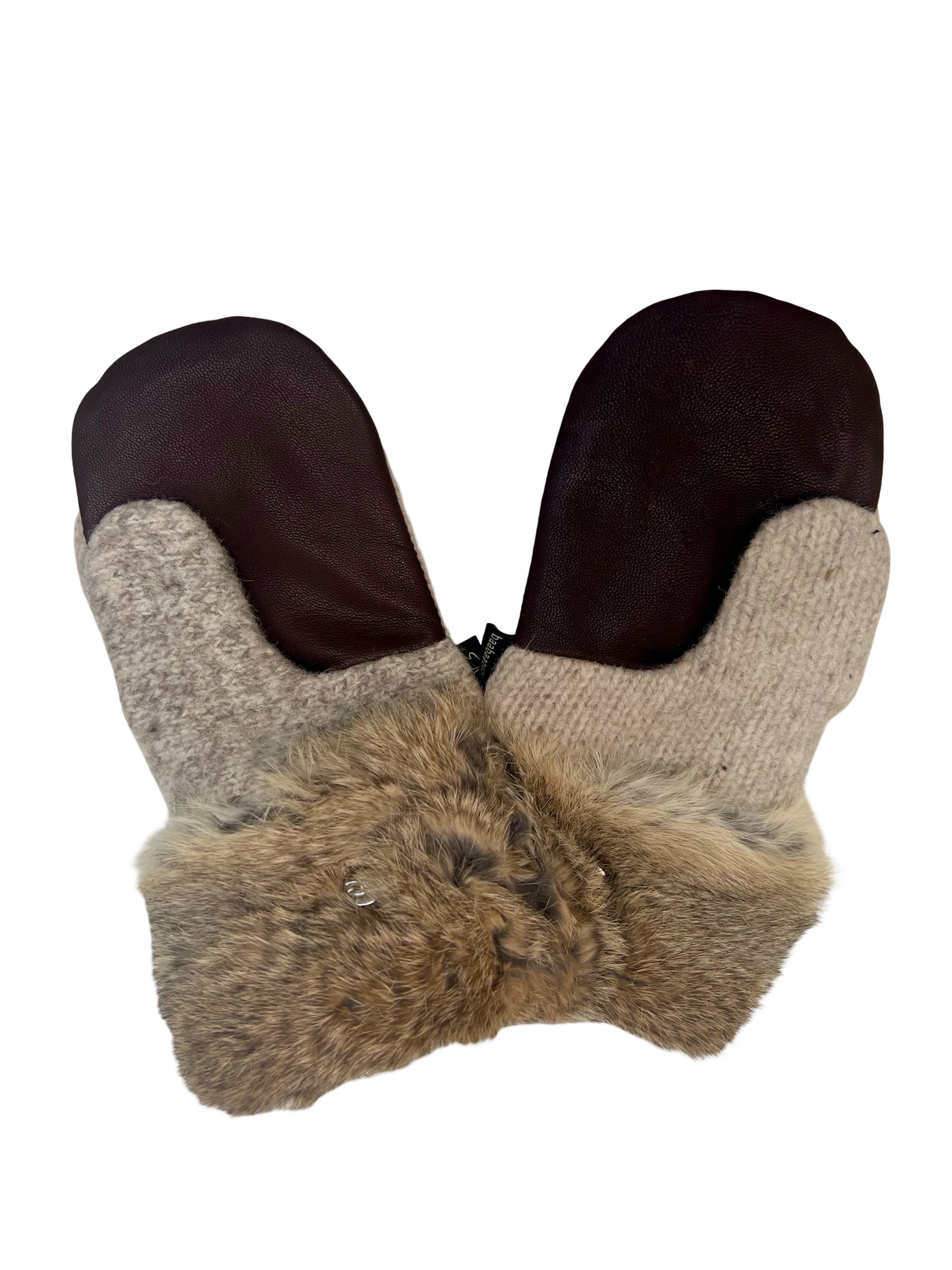 One of a Kind Sweater Mittens with fur trimmed cuffs 214