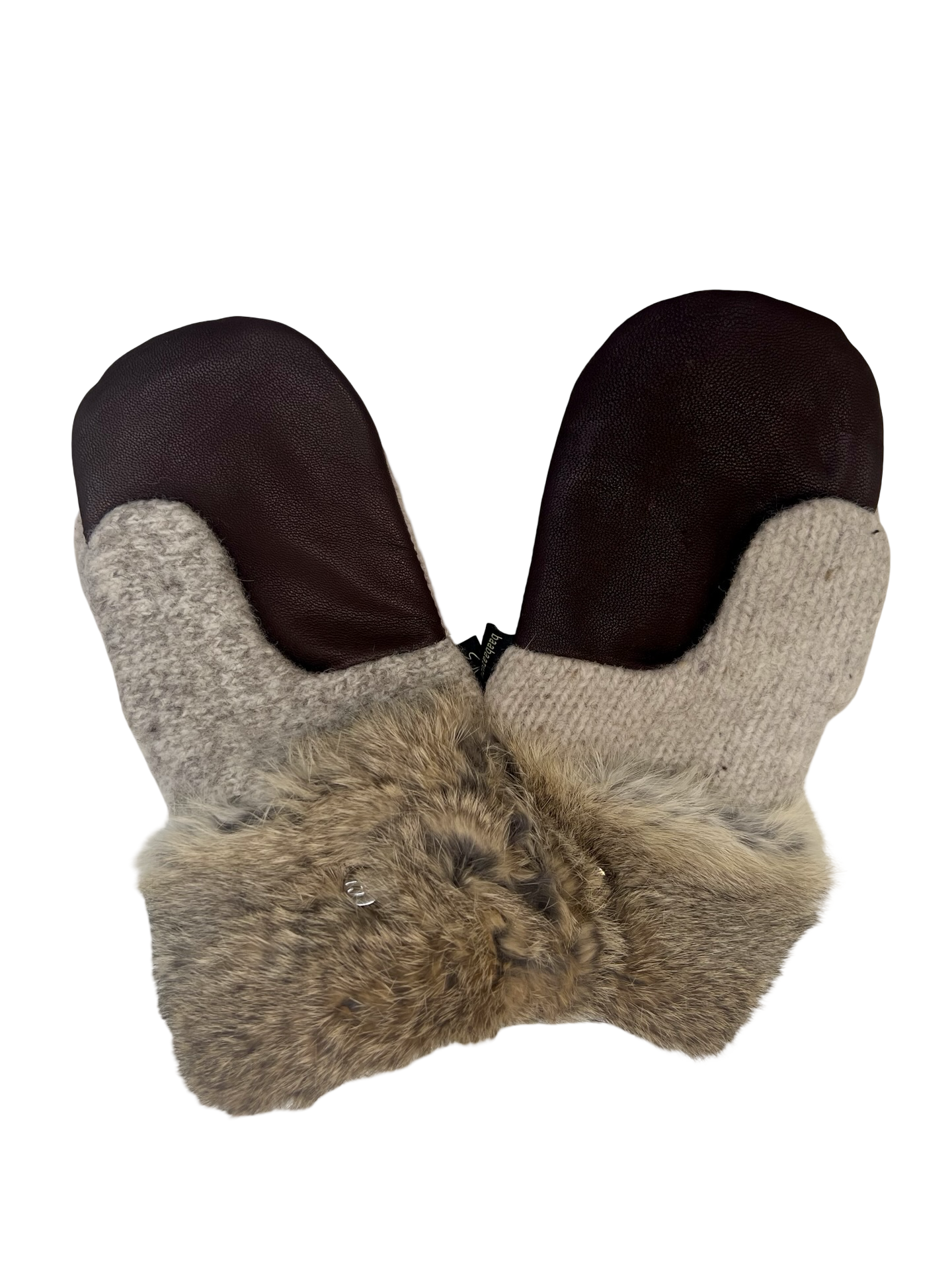 One of a Kind Sweater Mittens with fur trimmed cuffs 214