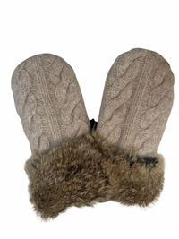 One of a Kind Sweater Mittens with fur trimmed cuffs 214
