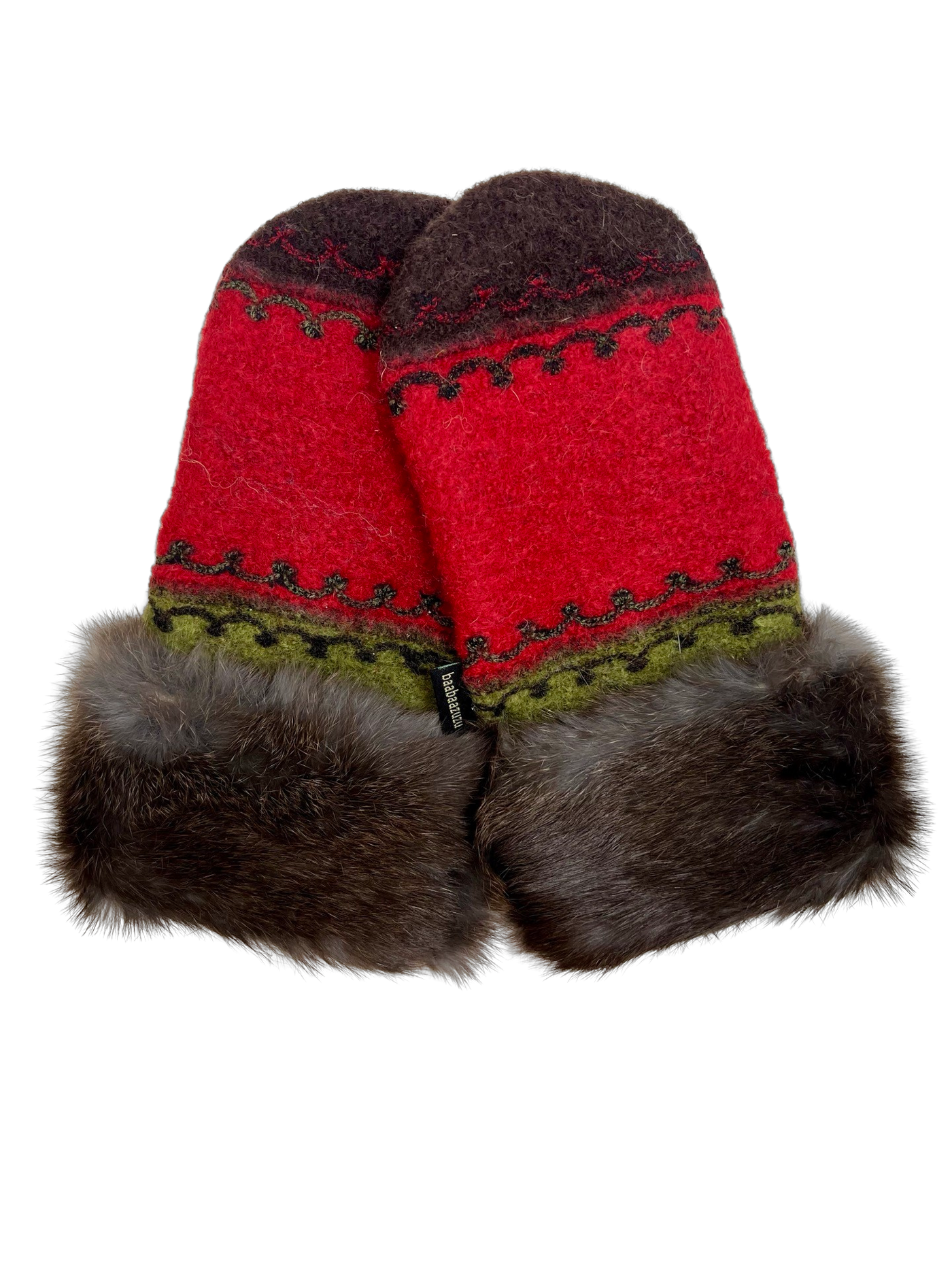 One of a Kind Sweater Mittens with fur trimmed cuffs 204