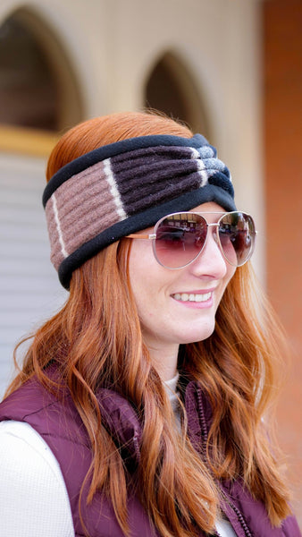 neutral cinch headband on woman wearing sunglasses